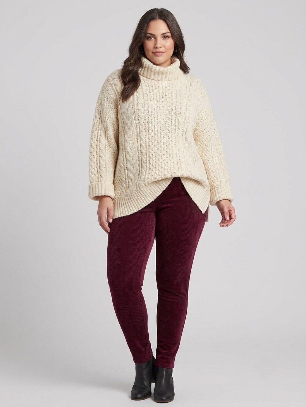 George Burgundy Corduroy Leggings High Rise Stretch, Whimsigoth, Plus Size 2X